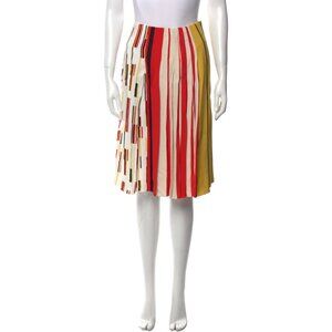 Prada Yellow, White & Red Striped Pleated Skirt, Size 2 (US), 38 (IT)